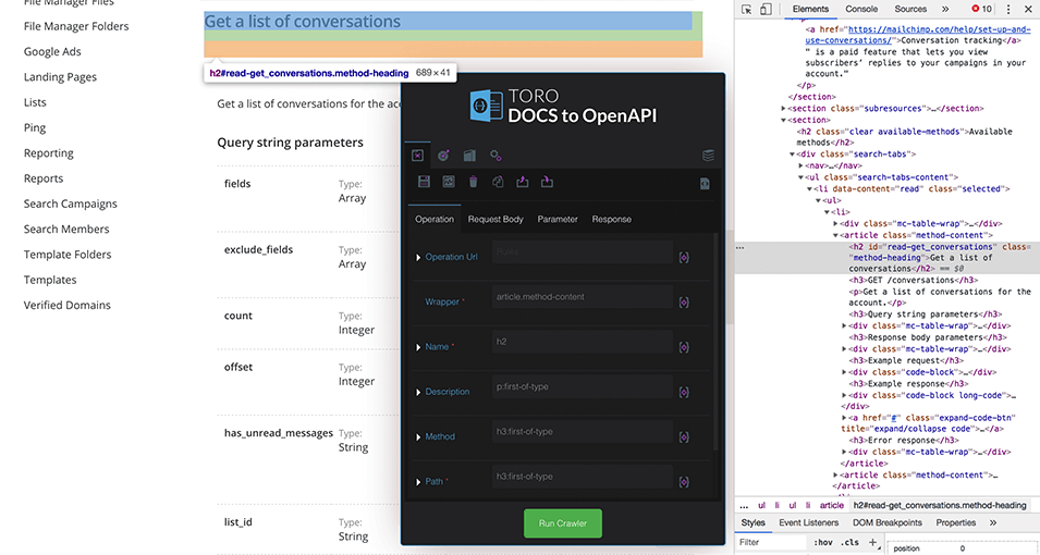 Use Docs to OpenAPI to produce OpenAPI schemas from API documentation pages