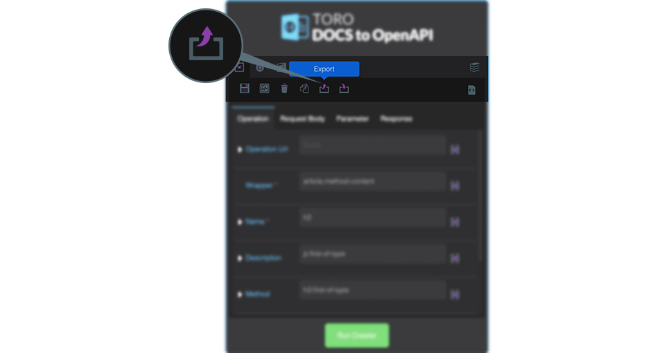 Click the Export button to download your OpenAPI schema